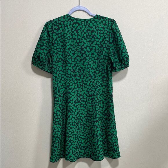 Uniqlo Green Abstract Dot Puff Sleeve Mini Dress | Size M - Picture 4 of 12